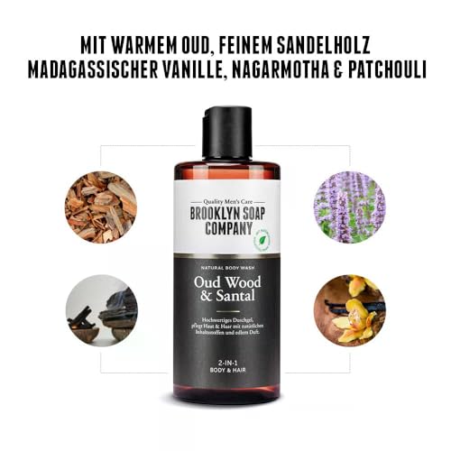 Brooklyn Soap Company Duschgel für Männer 1 Liter - Oud Wood & Santal Body Wash - 2-in-1 Duschgel für Herren für Haut und Haare - Shower Gel – Bild 5