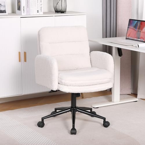 Youhauchair Mid Back Upholstered Swivel Home Office Desk Chair Cream