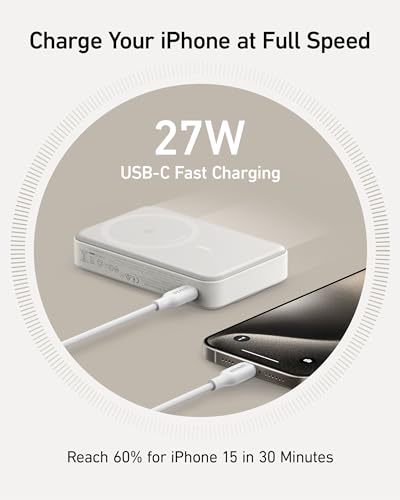 Image of Anker MagGo Power Bank, Qi2 Certified 15W Ultra-Fast MagSafe-Compatible Portable Charger, 10,000mAh Battery Pack with Smart Display & Foldable Stand, for iPhone 15 /14 /13 Only (USB-C Cable Included)