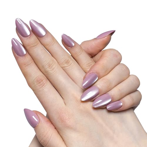 Magnetic Cat Eye Press-On Nails – Salon-Ready Almond Shape | Glossy, Reusable | 32 Pcs with Glue | Quick DIY Manicure Kit (Elegant Blush Pink)