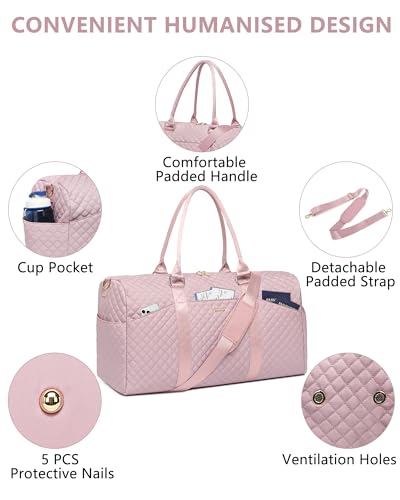 Image of Women Weekender Travel Duffle Bag: Travel Duffel Overnight Bags with Shoe Compartment Large Carry on Tote with Toiletry Bag Weekend Traveling Yoga Gym Hospital Bag for Women with Wet Pocket Pink