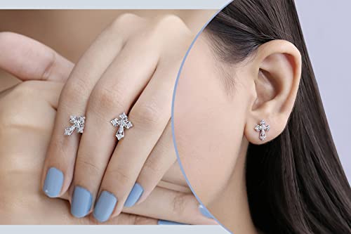Dazzlingrock Collection Round White Diamond Vintage Cross Stud Earrings for Women (0.13 ctw, Color I-J, Clarity I2-I3) in 925 Sterling Silver in Screw Back2