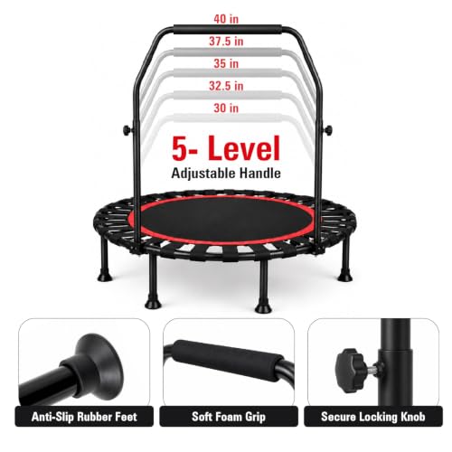 Image of Toy Imagine 40-Inch Mini Trampoline for Adults & Kids with Adjustable Handrail Foldable & Portable Heavy-Duty Indoor & Outdoor Fitness Rebounder, Compact Exercise Jumper for Workout Maximum Load 80 kg