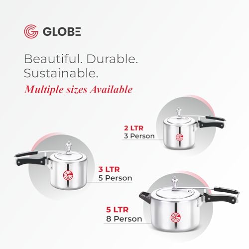 Image of Globe Kiwi 2 Litre Aluminium Inner Lid Pressure Cooker (Silver) - BIS Certified And ISI Certified |5 Years Warranty