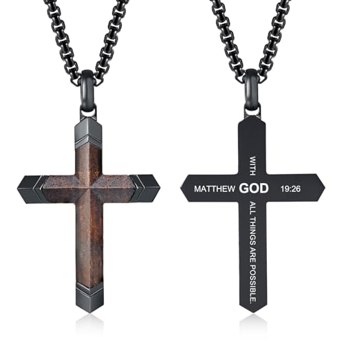Collier croix en bois d'ébène FLHEART pour homme style chrétien au quotidien