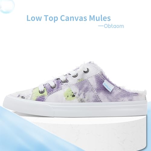 Image of Obtaom Women Canvas Mules Memory Foam Clipper Fashion Sneakers Comfortable Slip-On Mule Backless Holiday Shoes