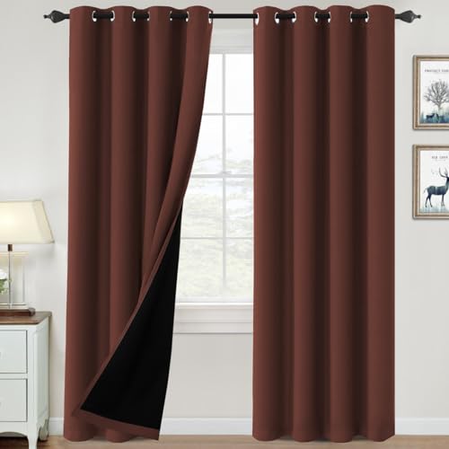 H.VERSAILTEX 100% Blackout Curtains for Bedroom Thermal Insulated Blackout Curtains 96 inch Length Heat and Full Light Blocking Curtains for Living Room with Black Liner 2 Panels Set, Rust