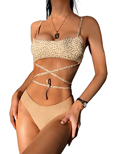 Zaful Leopard Printed Bikini Set Swimsuit Braided Ribbed High Cut Swimwear #TOP4