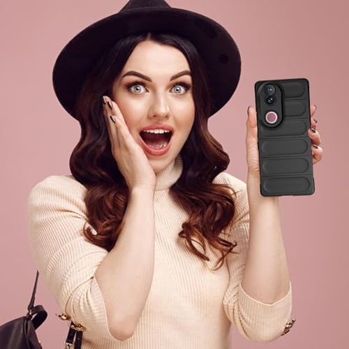 Image of A rtistque Back Cover Case for iQOO Z10R 5G / Vivo V50 5G / Vivo T4R 5G / V50E 5G / V50 Elite Edition | with Inner Fabric | Stylish AirBag Case | Liquid Silicone | Anti Slip Grip | Back Cover - Black