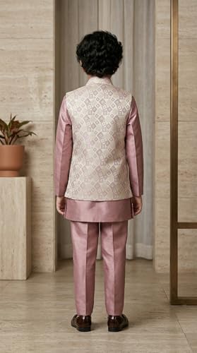Image of AHHAAAA Kids Ethnic Silk Blend Waistcoat Kurta Pyjama 3 Piece Sherwani Set For Boys |540|