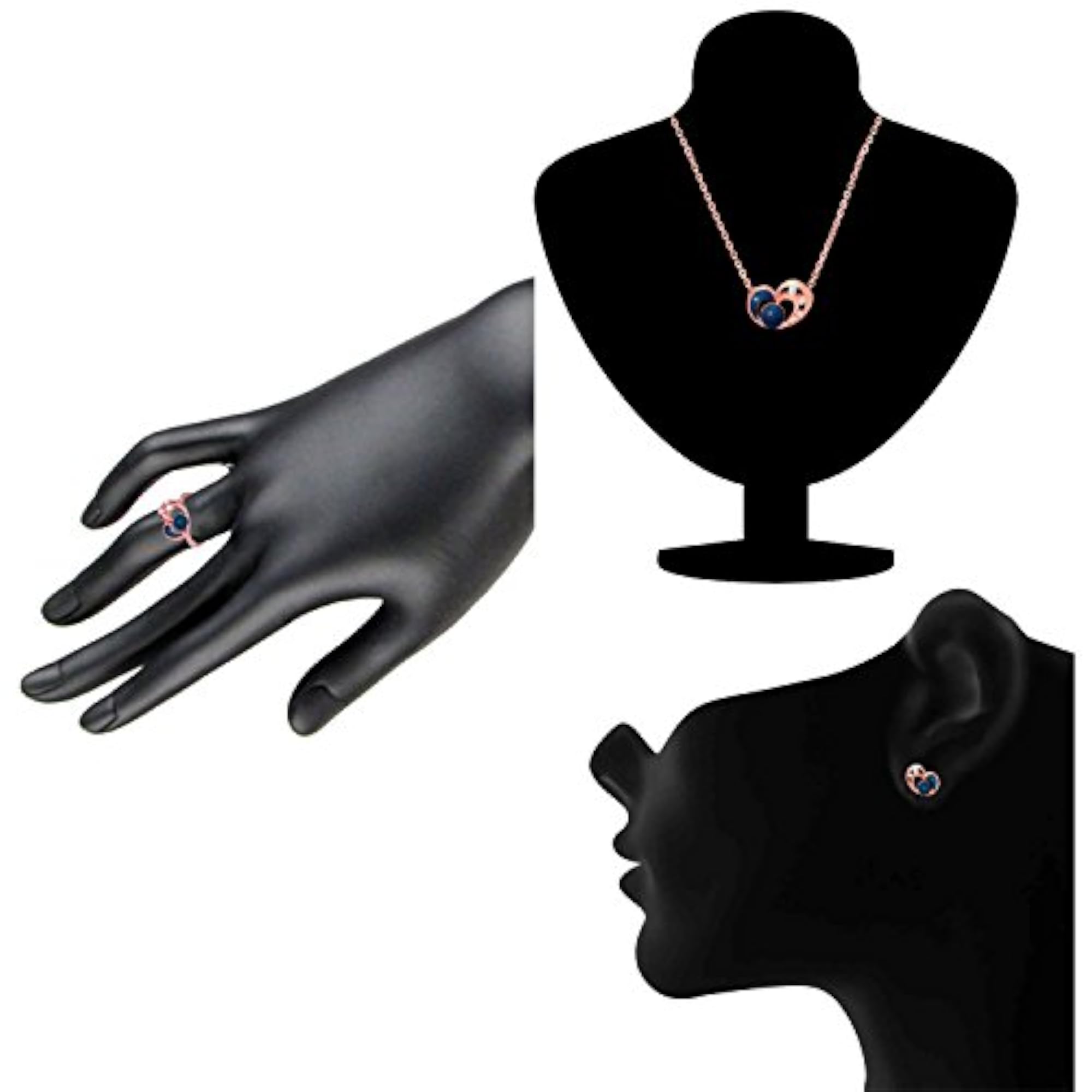 Women's CZ Heart Rose Plated Pendant Set with Ring, Elegant Gift