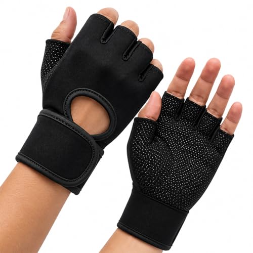 Luva Treino Academia Musculação com Munhequeira e Grip Antiderrapante | Protege as Mãos Contra Calos, Treinos Mais Confortável, Para Exercícios Crossfit Antiderrapante Ajustável Unissex