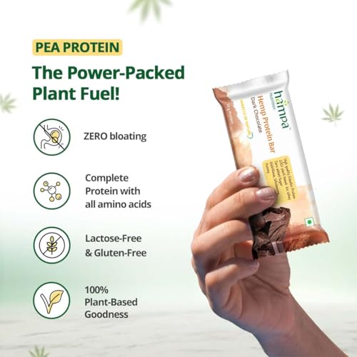 Image of Hampa Hemp protein Bar 50g | Dark Chocolate Flavour | 10g Plant Protein | No Whey, Vegan Friendly | No Added Sugar, Sweetened with Dates | Anytime Snack with Edestine Protein | Pack of 6