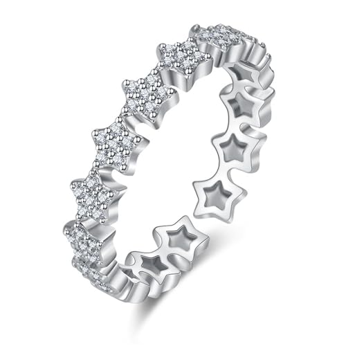 GleaMora Anillos de estrella de moda para mujeres Oro rosa plateado con anillo ajustable de circón Joyería Fina El mejor regalo para un amigo