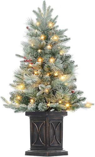 3 Ft Christmas Tree, Christmas Tree with 78 Led Lights, Christmas Tree with Battery-Powered, Artificial Tree with Potted Base, Holiday Decor for Home/Indoor/Outdoor (Arch Base)