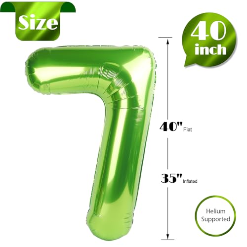 Image of Light Green 7 Balloon, Number Balloons 40 Inch, 7th Birthday Decorations, Party Decoration for Women, Number 7 Balloon