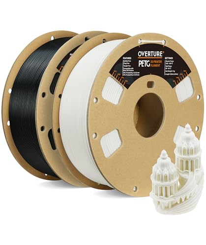 OVERTURE PETG Filament 1.75mm, 3D Printer Filament, 2kg Filament (4.4lbs), Dimensional Accuracy...
