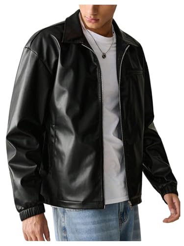 SOLY HUX Men's Faux Leather Jackets Zip Up Collared Lightweight Motorcycle Outerwear Coat with Pocket