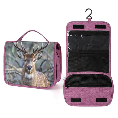 Trousse de toilette en bois de cerf étanche avec crochet de suspension pour femme