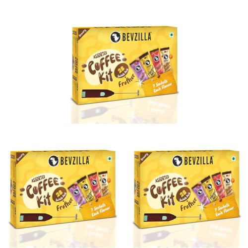 Image of Bevzilla Cafe Coffee Kit with Frother 56g | Instant Coffee Sachets with Frothe | Easy Home Cafe Style Coffee (Pack of 3)
