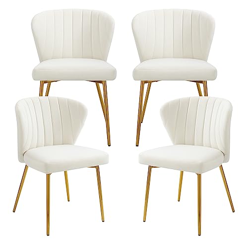 Nrizc Velvet Dining Chairs Set of 4, Modern Upholstered Dining Chair with Golden Metal Legs, White Dining Chairs for Dining Room, Kitchen, Living Room