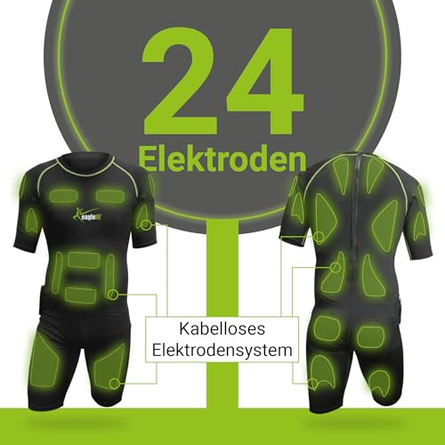eaglefit - PRO EMS Anzug Komplettsystem kabellos mit 24 Elektroden - Training für Zuhause - Muskeltrainer, Bauchmuskeltrainer, Ganzkörper Muskelaufbau & gezielte Muskelstimulation für Damen & Herren