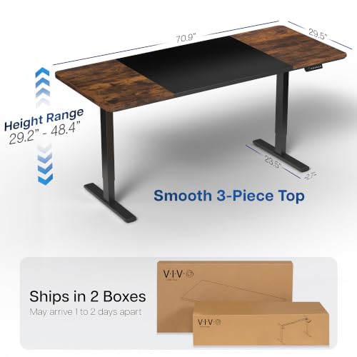 Image of VIVO Electric 71 x 30 in Rustic Standing Desk, Memory Height Adjustment, 1B Series, Holds 220 lbs, Black and Vintage Brown Top, Black Frame, DESK-KIT-1B7BN