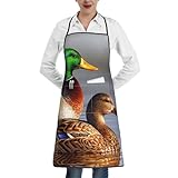 WXWJSHMGC Robuste Schürze mit Stockenten-Motiv, mit Taschen, schmutzabweisend, Küchenschürze zum Kochen, Backen, Grillen, weiß, One size