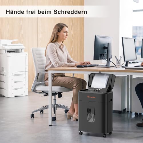 Bonsaii 100 Blatt Aktenvernichter mit Automatischer Zuführung, Mikroschnitt Schredder Aktenvernichter P4 mit Anti-Stau, Bis zu 30-Minuten-Dauerbetrieb, 16L-Behälter, für zu Hause und im Büro, C231-D