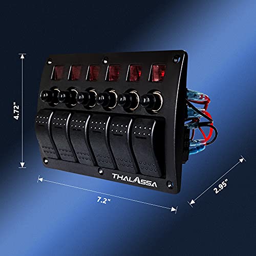 4/6 / 8 Gang Pre Wired Rocker Switch Panel - Waterproof On/Off Toggle Rocker, 12V 24V with Fuse, Circuit Breaker with 3 Pin Red LED Indicator for RV, Cars, Marine, Boat, Yacht - Thumbnail 3