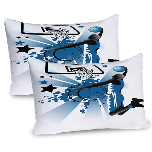 Ambesonne Teen Room Pillow Sham Set of 2, Silhouette of Basketball Player Jumping Success Stars Illustration, Quality Microfiber Bedding Item for All Seasons, 36