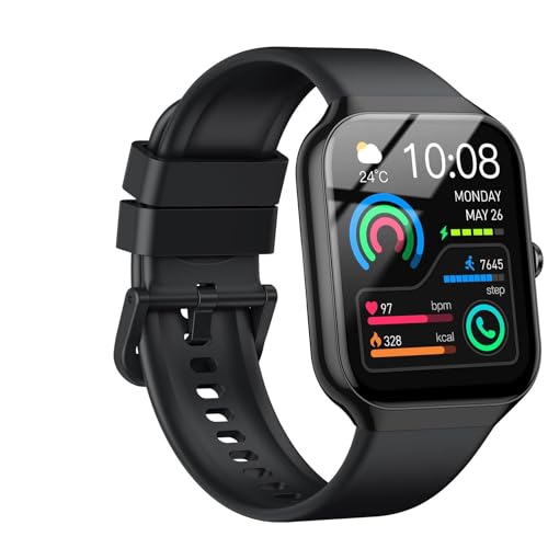Smartwatch Herren Damen, Fitnessuhr Herzfrequenz Schlafmonitor Schrittzähler Uhr, 1.96" Smart Watch Bluetooth Anrufe, 113+Sportmodi Sportuhr, IP68 Wasserdicht Fitness Tracker für iOS Android Schwarz