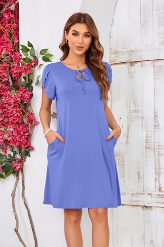 Image of Women's Summer Dresses 2026 Casual T Shirt Dress Short Sleeve A-Line Dress Loose Sundress Swing Dress with Pockets