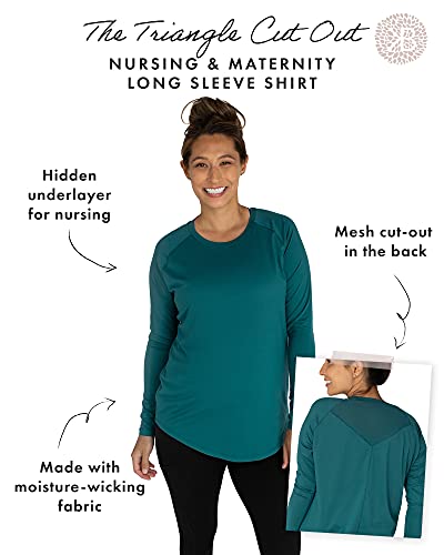 Kindred Bravely Triangle Cut Out Maternity & Nursing Activewear Top | Long Sleeve Nursing Workout Top (Teal, Medium) #TOP1