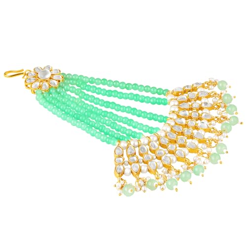Image of Peora Gold-Plated & White Kundan Pearl Studded & Beaded Jhumar Passa Jewellery