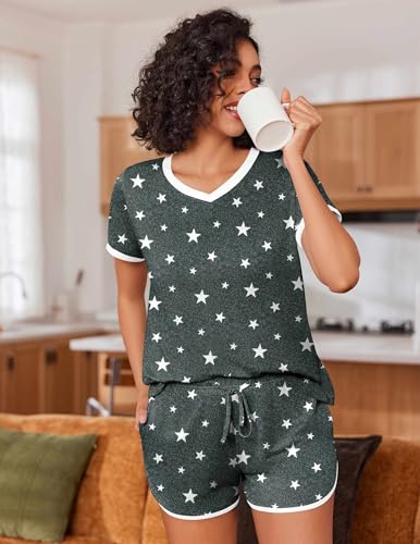 Ekouaer Womens Pajama Short Sets Lounge Sets for Women 2 Piece Soft Pjs Set Casual V Neck Sleepwear with Pockets3