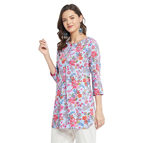 Image of Tissu Women's Green & Pink Floral Printed Kurti