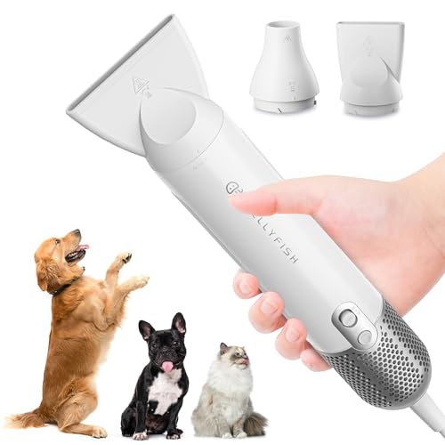 Jellyfish Dog Hair Dryer Handheld Lightweight Blow Dryer, High Velocity Dog Blower for Pet Grooming 1.21 lb, 2 Speeds, 4 Temps,Portable for Trave