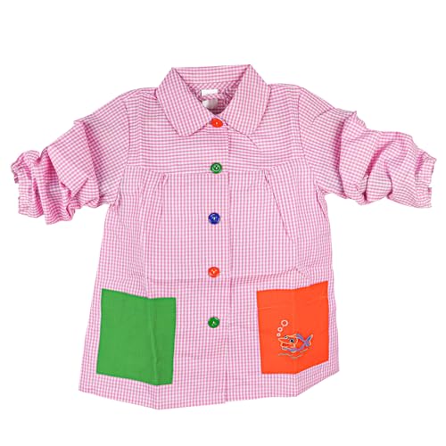SHAFIER Babi Escolar Bata Escolar Infantil Niño o Niña para Guarderia y Colegio Cuadrado con Botoens (FR/ES, Edad, 3 años, 4 años, Regular, Rosa)