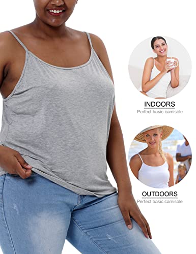 Vikideer Adjustable Camisole For Women Plus Size Cami Basic Tank Tops Undershirt Spaghetti Strap 3-Pack Black Whie Grey 2X-Large #TOP4