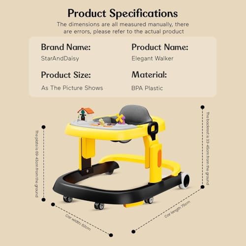 Image of StarAndDaisy Elegant Baby Walker 6 to 18 Months / Walker for Kids Girl Boy with Anti Fall Brake Pads, 3 Speed Height Adjustment, Multi-Level Seat Adjustment, Recreational Music Toy Bar, (Elegant Yellow-Black)