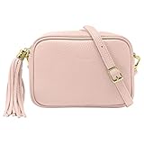 rose poudré et gris Sac à main bandoulière pour femme réalisé en cuir véritable souple au toucher