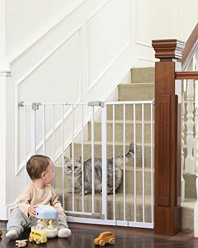 Image of InnoTruth 28.9-42.1" Baby Gate for Stairs, Easy Install Pressure/Hardware Mounted Dog Gates for The House Doorways Hallways Indoor, Easy Walk Thru Dual-Lock Wide Safety Pet Gates for Dogs, White