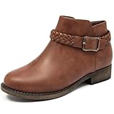 Ataiwee Bottines pour femmes - élégant et confortable bout rond talon bas fermeture éclair latérale mignonnes bottes courtes, Brun foncé/PU/40