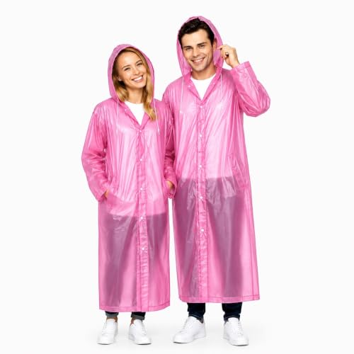 Image of OTOROYS Waterproof Long Rain Coat with Hood for Men, Women, Boys & Girls | Universal Full Length Reusable PVC Raincoat | Lightweight Portable Rain Ware for Bike Riding, Travel & Outdoor, Pink