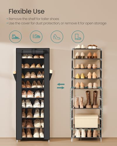 Image of SONGMICS 10-Tier Shoe Rack, Shoe Storage Cabinet with Dustproof Cover, Free-Standing Storage Organizer for Closet, Entryway, Hold 20 Pairs of Shoes, for Sneakers, High Heels, Black URXJ034BH01