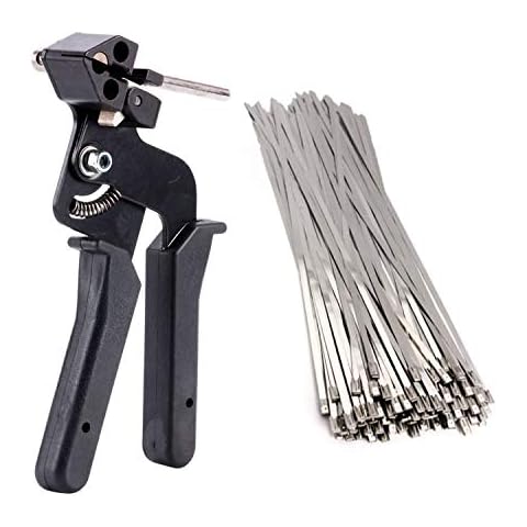 TR TOOLROCK 200pcs 11.8 Inch Stainless Steel Cable Ties Kit, 4.6 x 300mm Metal Zip Ties and Cable Gun, Heavy Duty Self-locking Metal Zip Ties Tool Kit Cover
