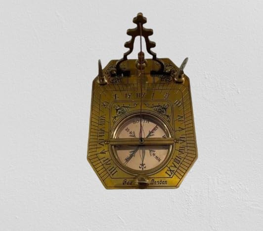 Brass Antique Pendulum Sundial Compass with Wooden Box Collectible Compass Gift