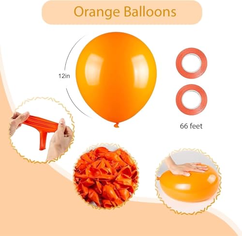Image of 100pcs Orange Balloons, Helium Quality 12 inch Orange Latex Party Balloon for Birthday, Baby Shower, Graduation, Halloween Party Decor (66ft Ribbons)