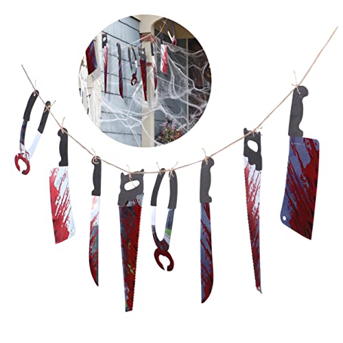 TOYANDONA Bannière Halloween Terrifiante Avec Couteaux Sanglants Décoration Murale Épouvantable Pour Fête Halloween Idéale Pour Maisons Hantées Et Scènes De Cimetières Couteaux